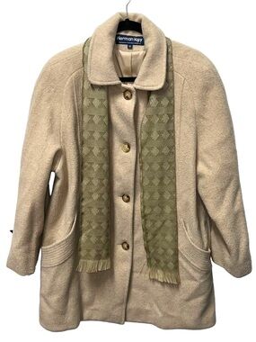 Herman Kay Women's Cream Wool Blend Coat - Classic Single-Breasted